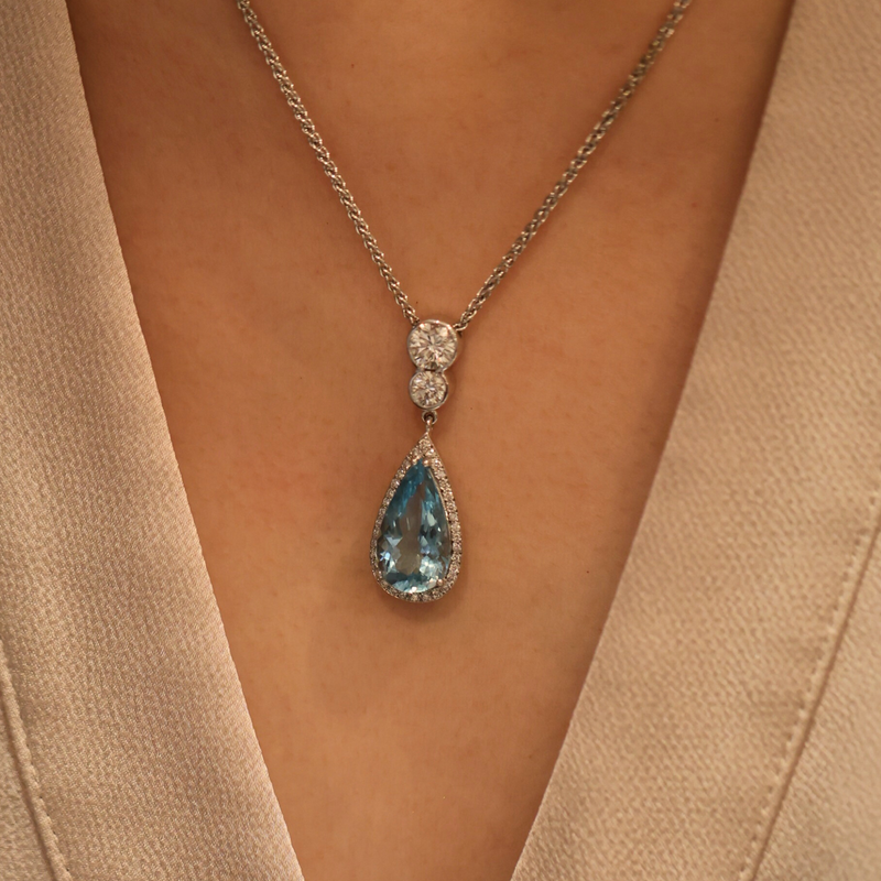 Pear-Shape Aquamarine & Diamond Pendant