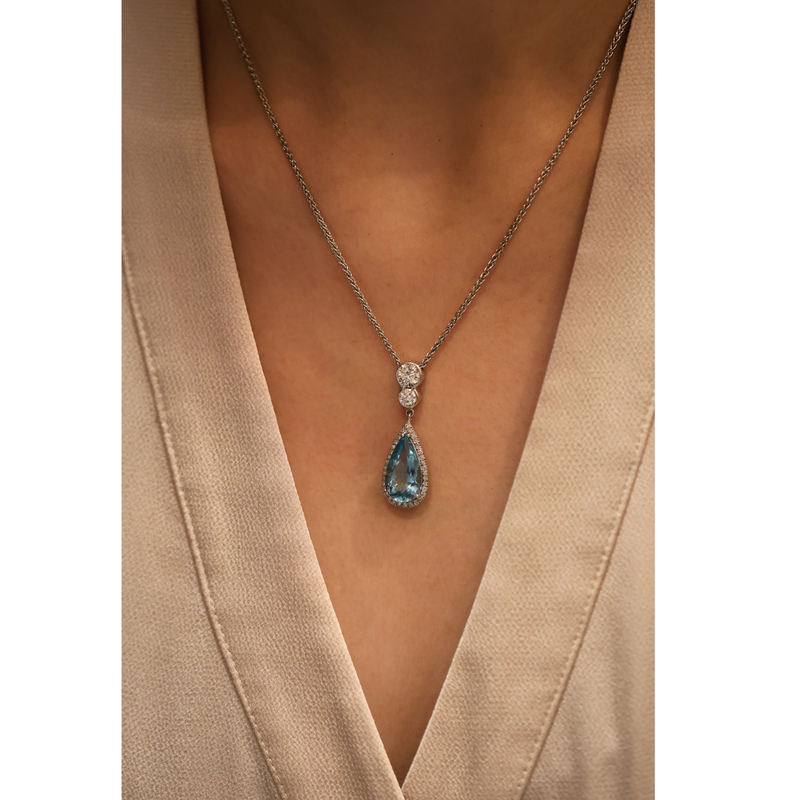 Pear-Shape Aquamarine & Diamond Pendant