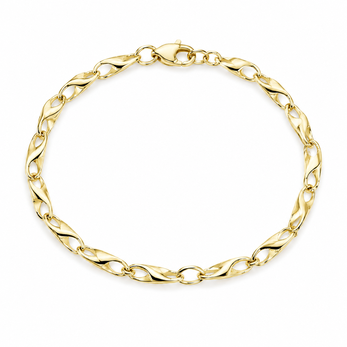 Gold infinity chain bracelet from Appleby Jewellers Dublin featuring a smooth round link design.