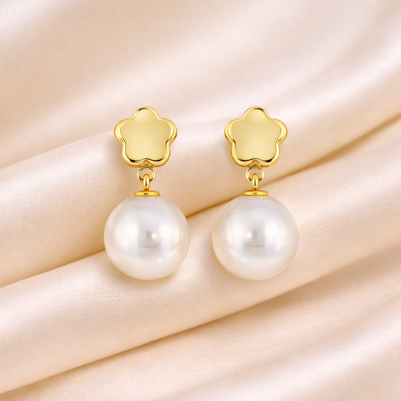 Golden Blossom Bridal Pearl Earrings by Appleby Jewellers Dublin, elegant gold and pearl earrings perfect for weddings.