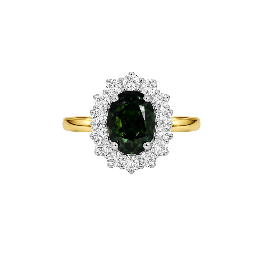 Diana Green Sapphire Diamond Cluster Ring
