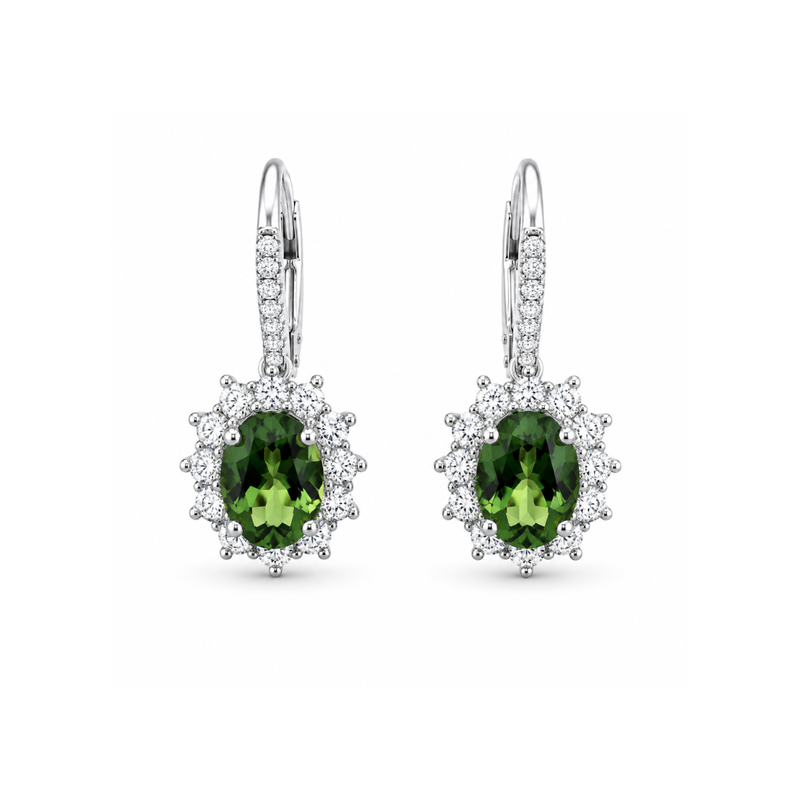 Green sapphire and diamond earrings by Appleby Jewellers Dublin, featuring vibrant green sapphires and sparkling diamonds.