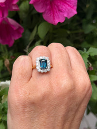 The Flower Ring - Emerald Cut Teal Sapphire