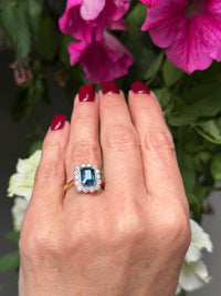 The Flower Ring - Emerald Cut Teal Sapphire