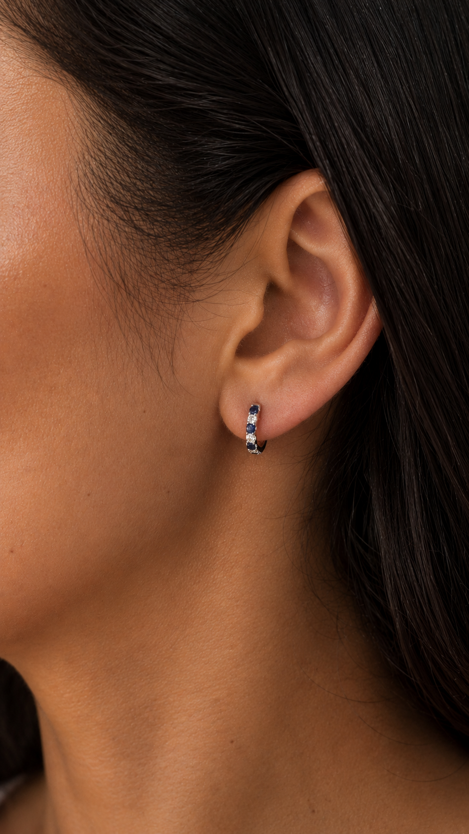 Blue Sapphire & Diamond Hoops