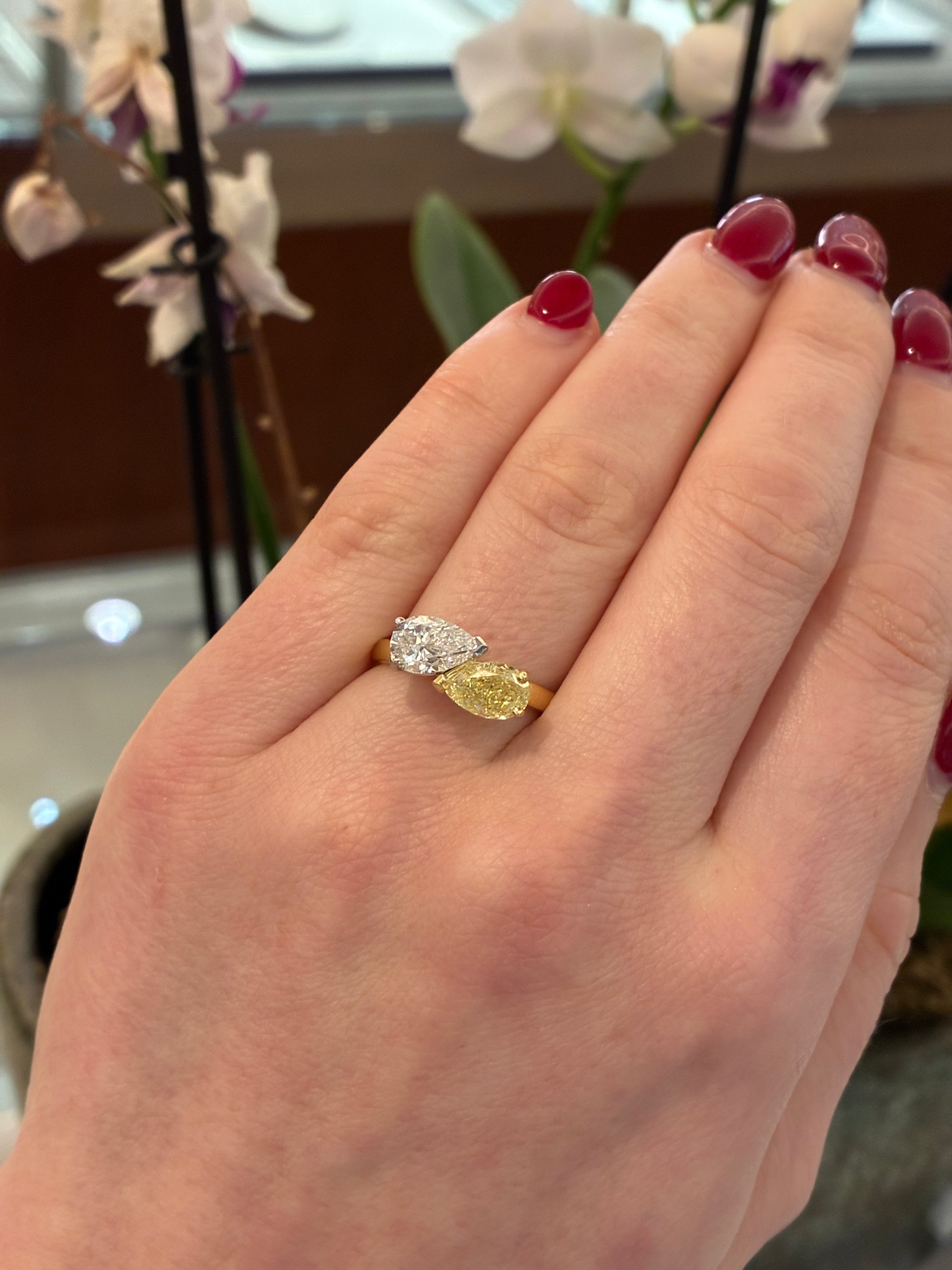 Yellow diamond Toi Et Moi ring by Appleby Jewellers Dublin featuring a two-stone design and elegant gold band.