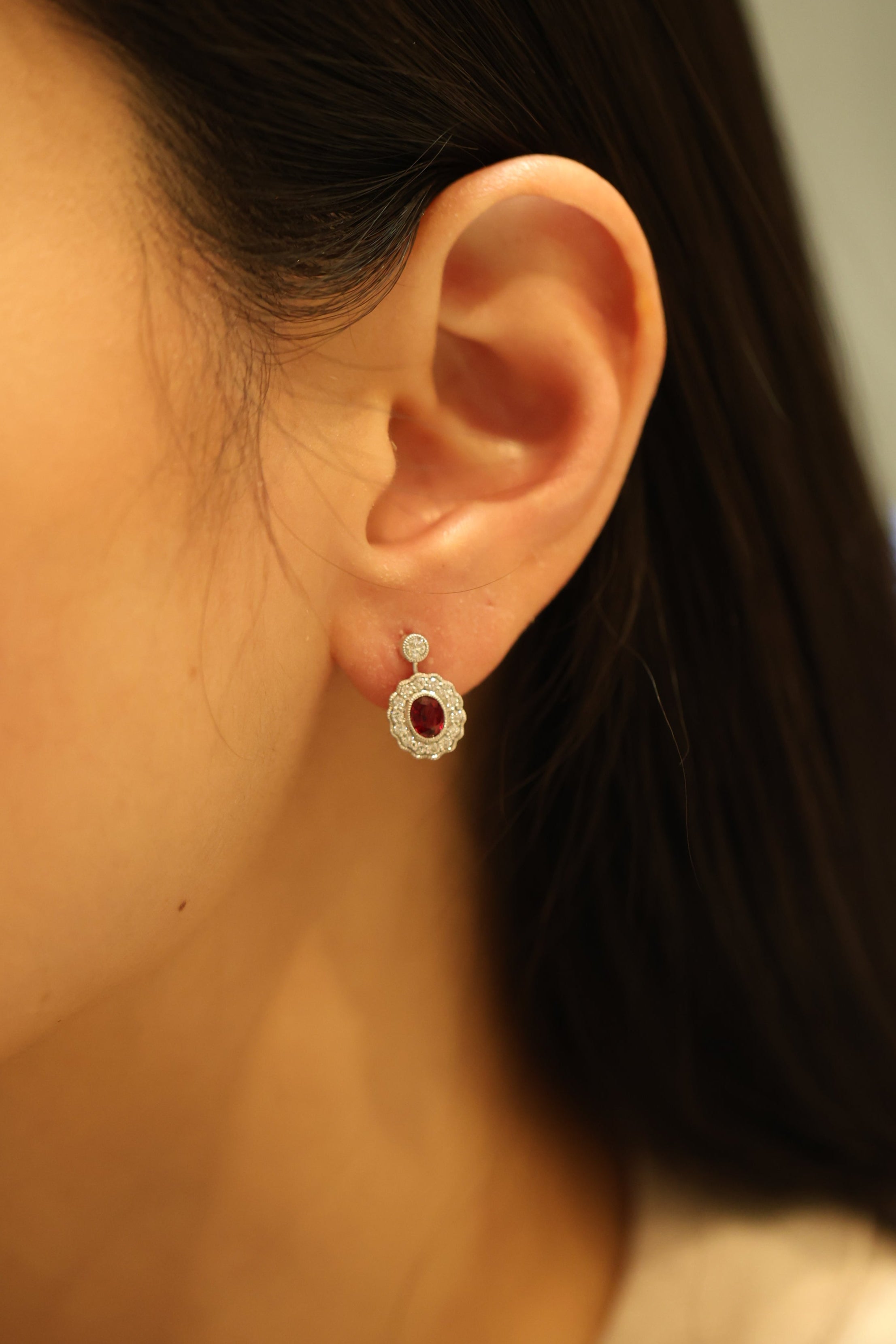 Ruby and Diamond Earrings with Small Drop