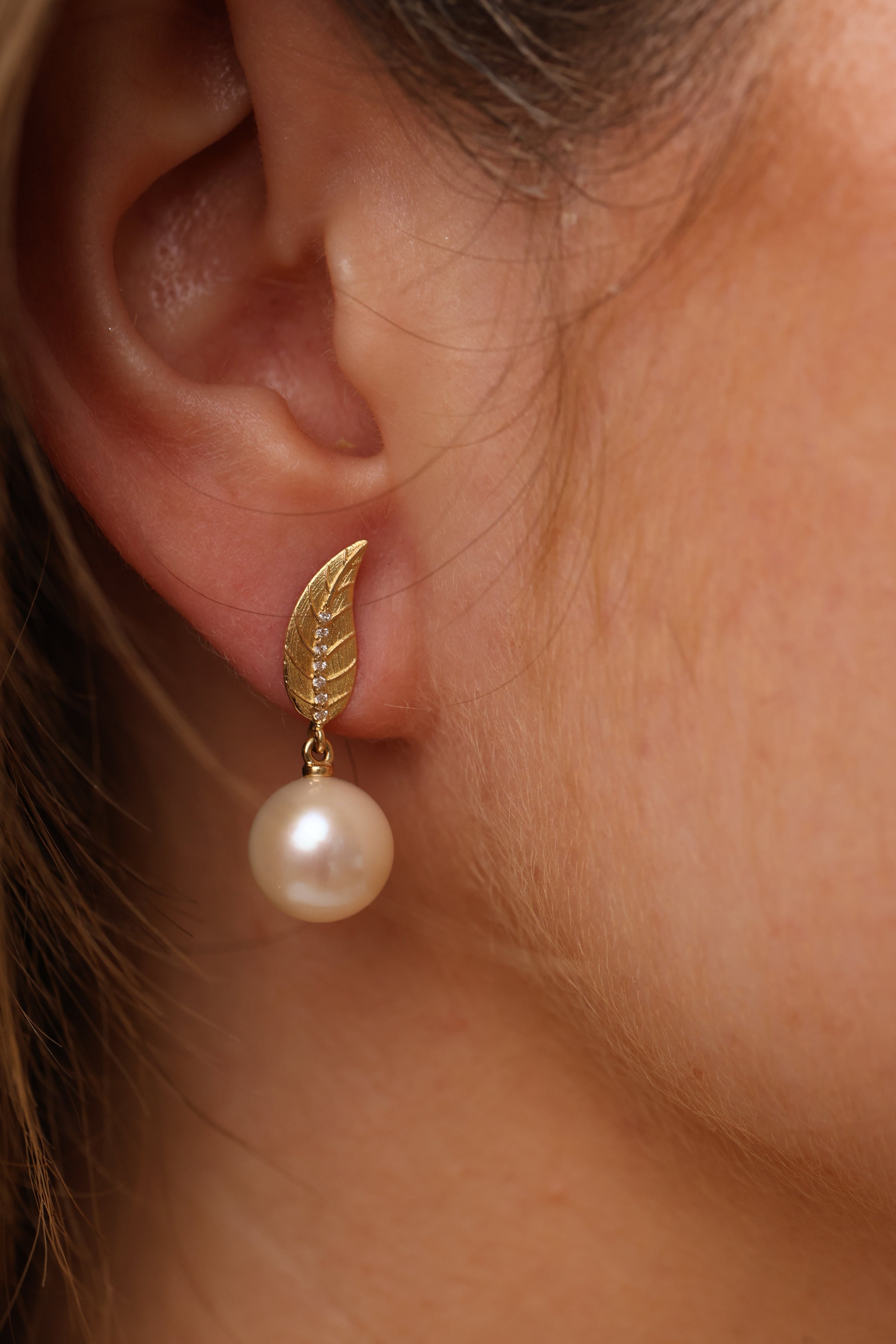 Gold Leaf Pearl Earrings