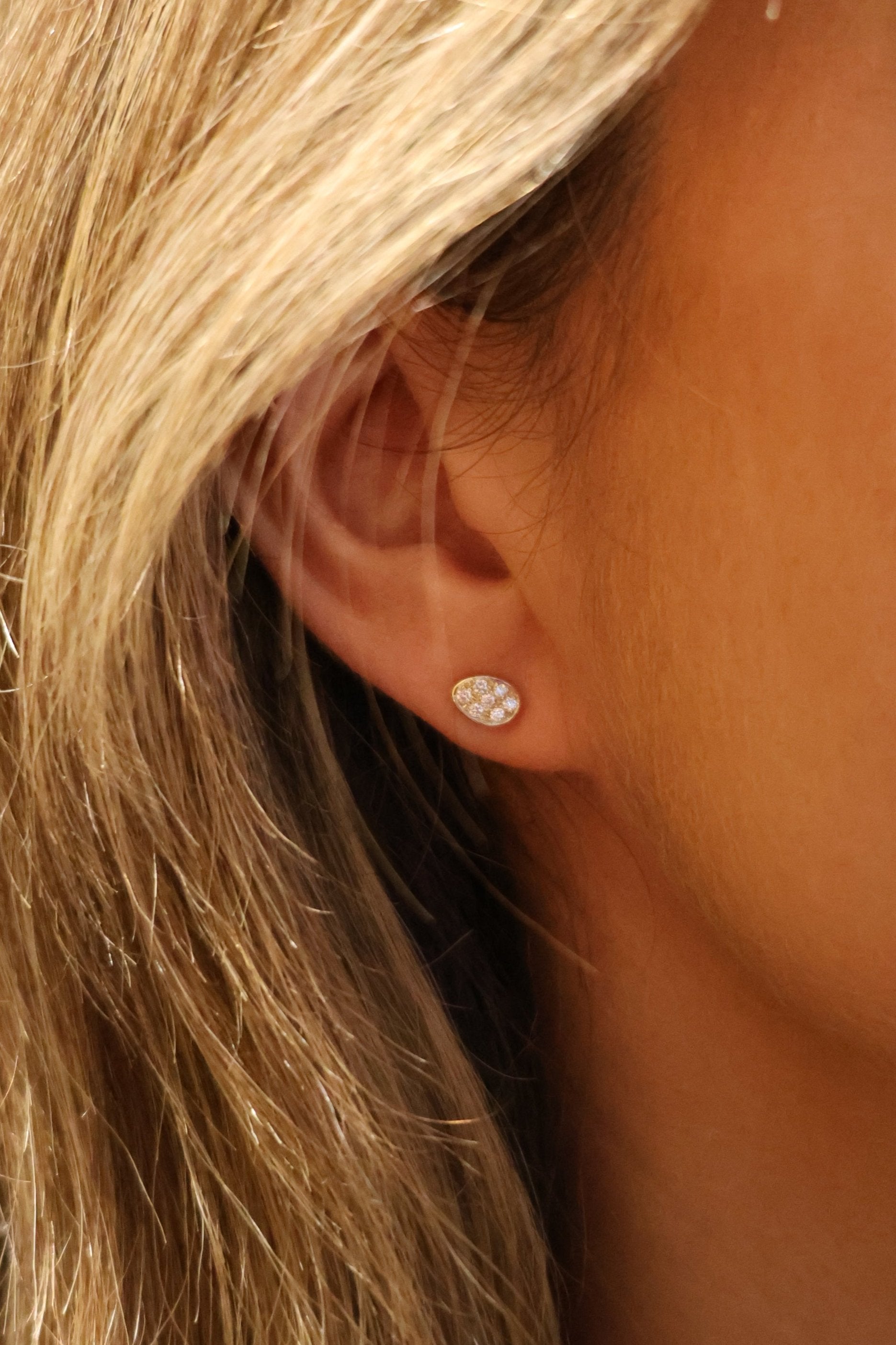 Petit Pave Oval Diamond Cluster Stud Earrings