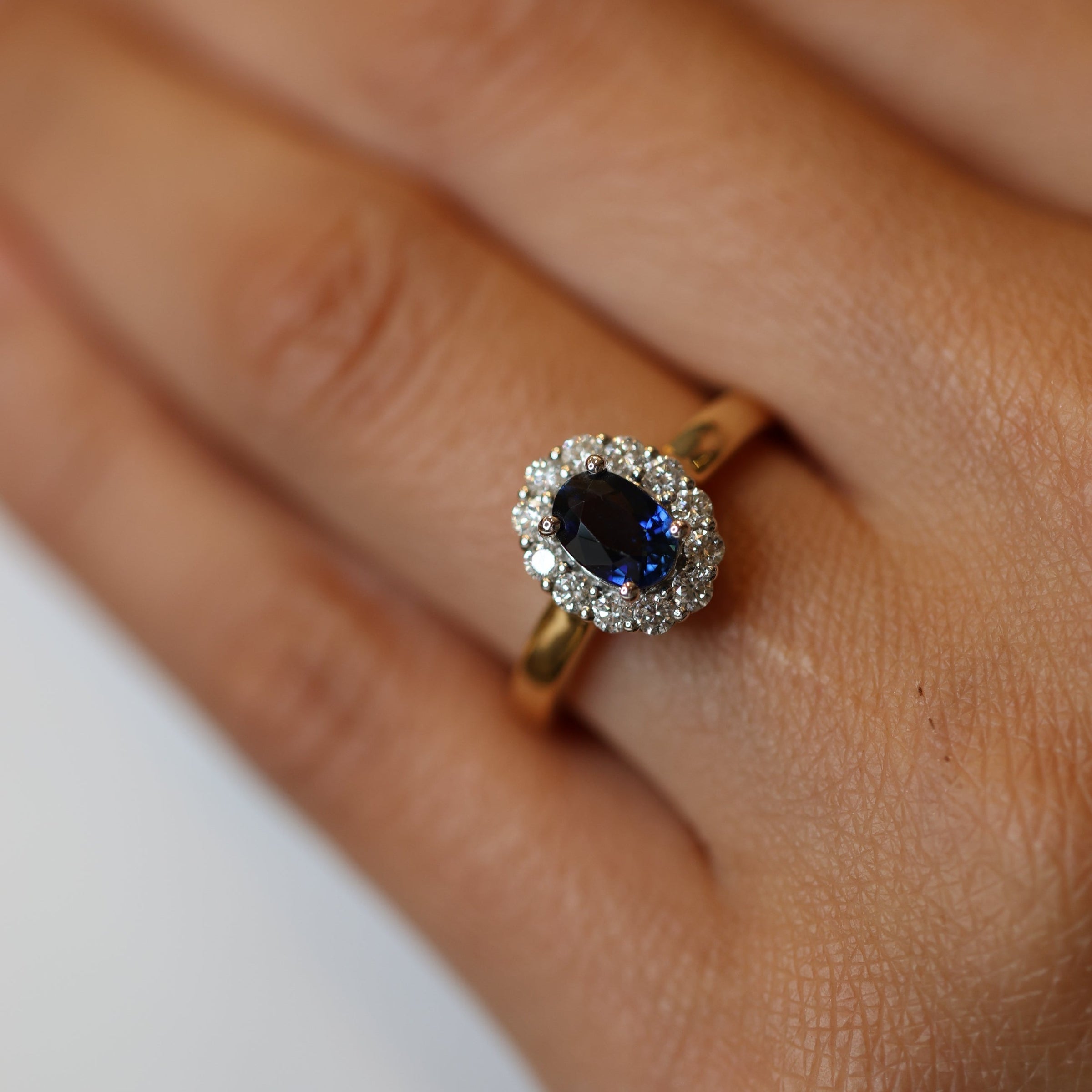 Sapphire and Diamond Halo Ring