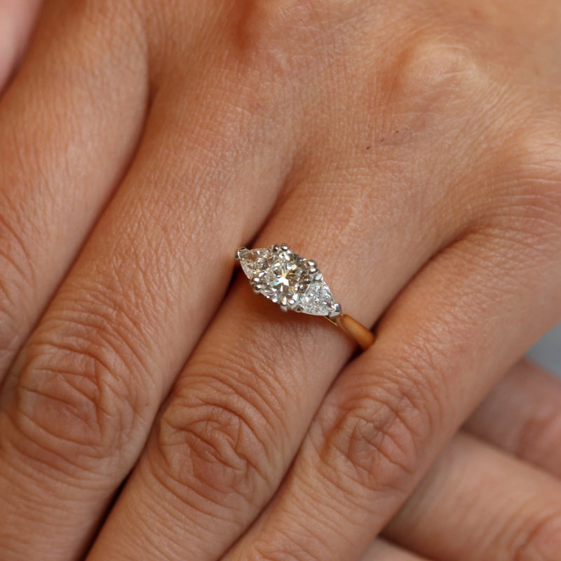 The "Tranquility" Engagement Ring with Cushion Cut & Trilliant Sides