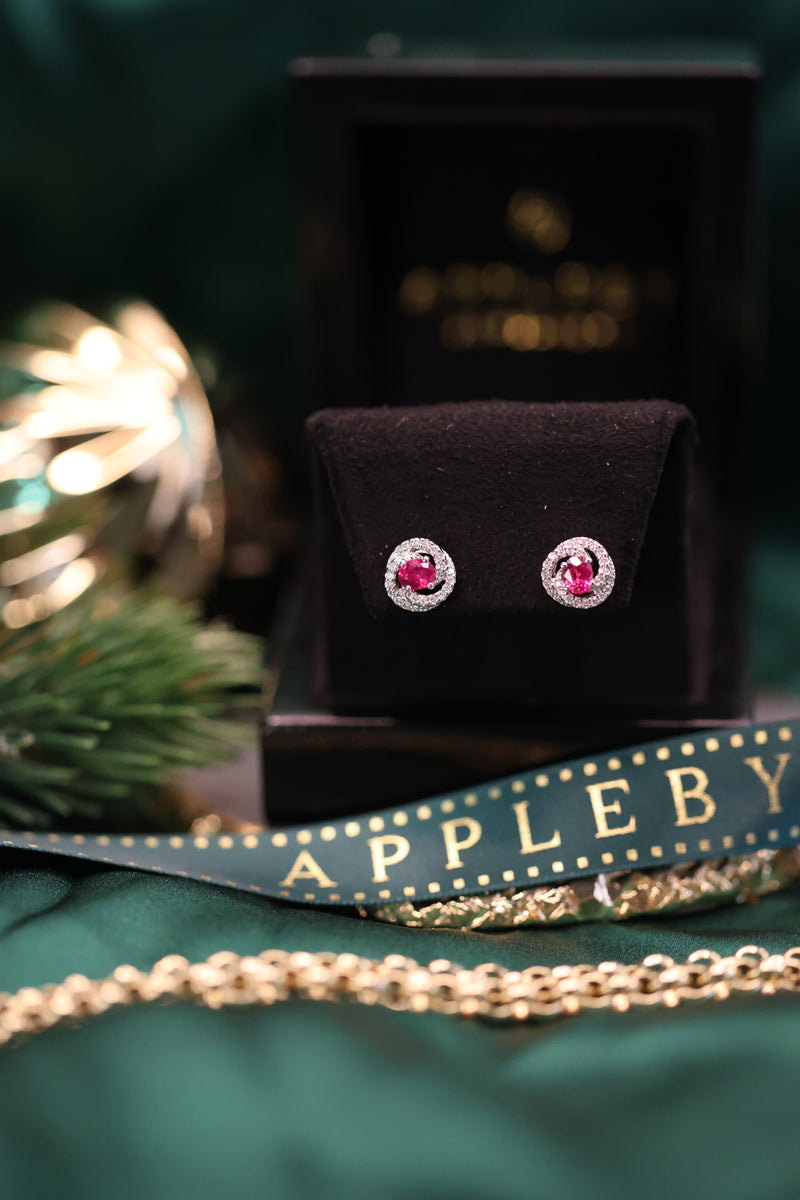 Ruby & Diamond Swirl Earrings