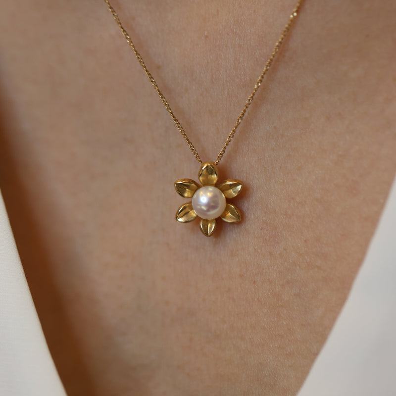 Pearl and Gold Floral Pendant