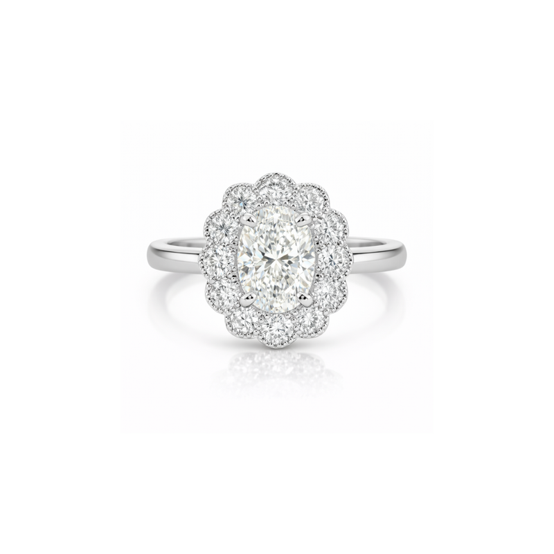 Elegant diamond ring with a 0.95-carat central stone from the Kate Flower Platinum collection by Appleby Jewellers Dublin.