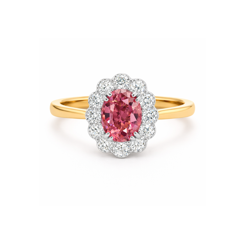 Pink Padparadscha Sapphire diamond ring from Kate Flower collection by Appleby Jewellers Dublin, featuring a delicate floral design.