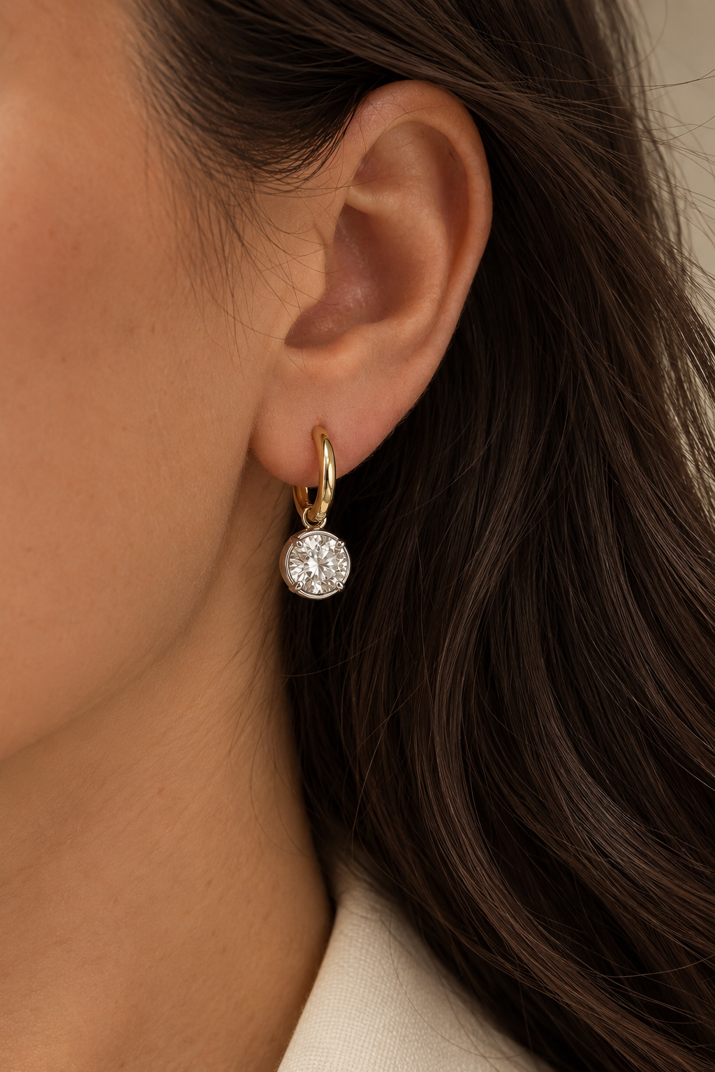 Luxury gold hoop earrings with diamond pendant from The Daily Drops 2.10ct collection by Appleby Jewellers Dublin.