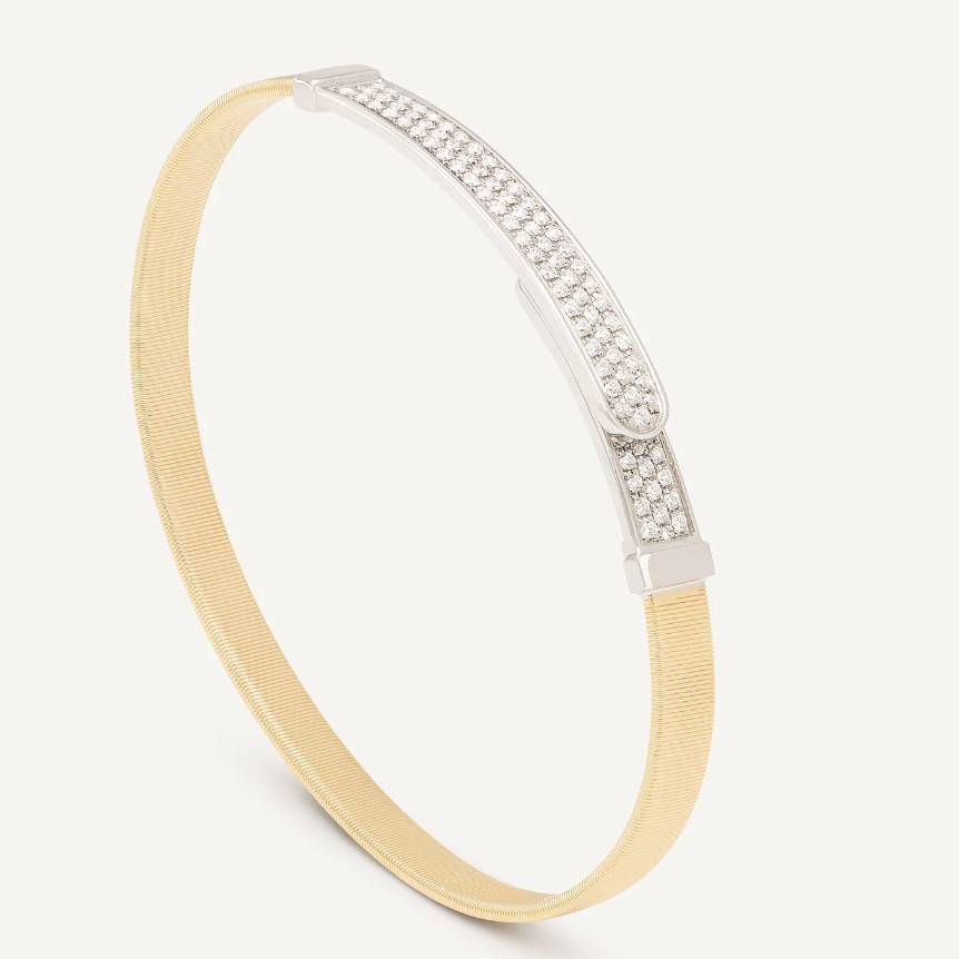 MASAI 18ct Yellow Gold Coil and Diamond Pavé Thin Bangle Bracelet - Appleby Jewellers Dublin