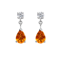 Orange topaz and diamond drop earrings in 18ct white gold with elegant design, showcasing sparkling gemstones and fine craftsmanship.