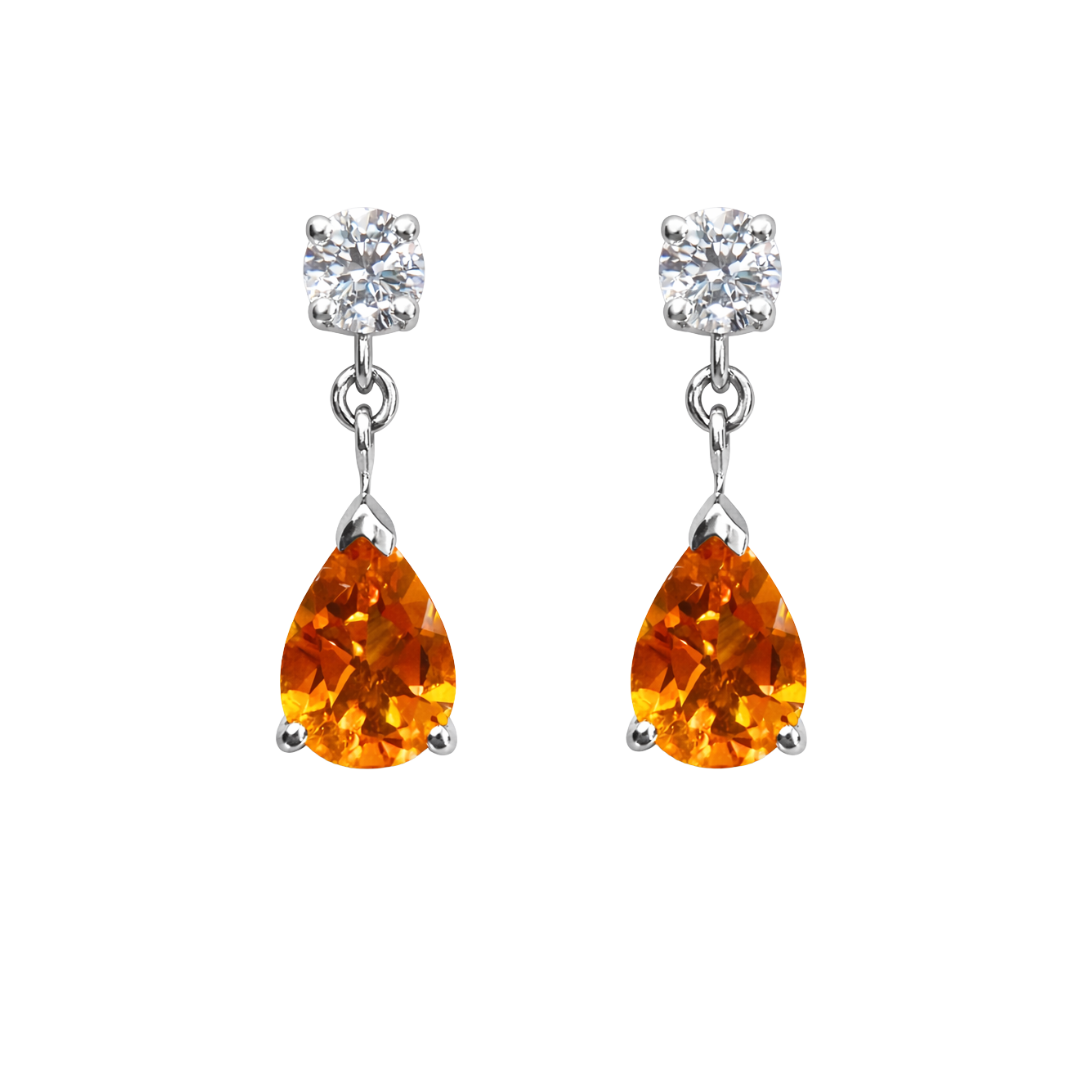 Orange Topaz & Diamond Drop Earrings – 18ct White Gold
