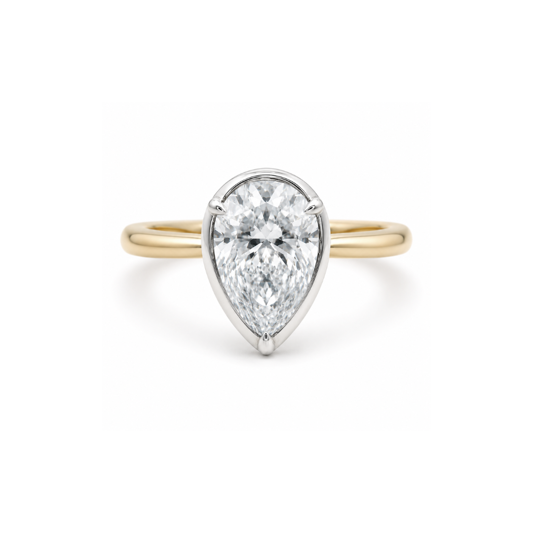 Pear cut bezel diamond ring with 1.20ct diamond, showcasing elegant design from Appleby Jewellers Dublin.