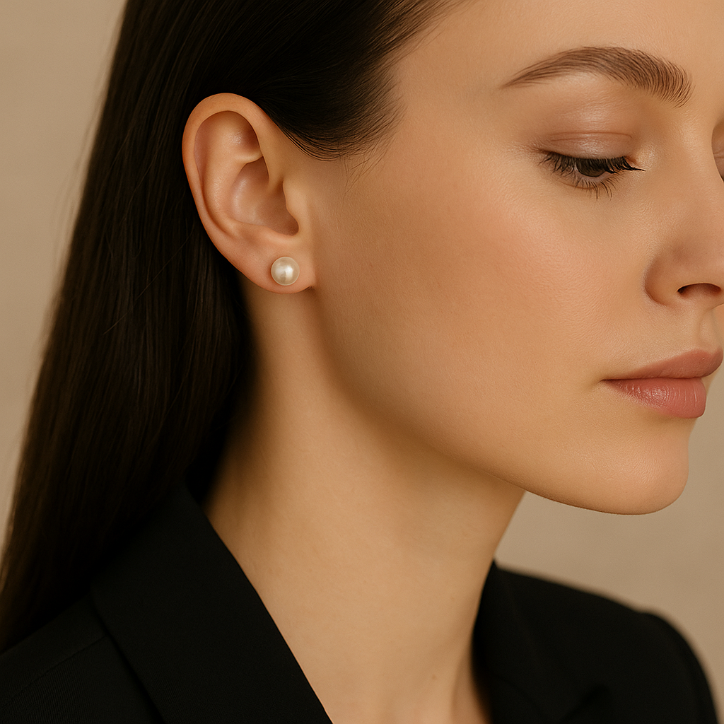 Elegant 7mm Akoya pearl stud earrings by Appleby Jewellers Dublin featuring classic pearl jewelry design.