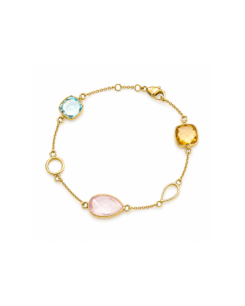 Colorful watercolour pastel bracelet with pearl and gemstone accents by Appleby Jewellers Dublin, close-up view of the jewelry piece.