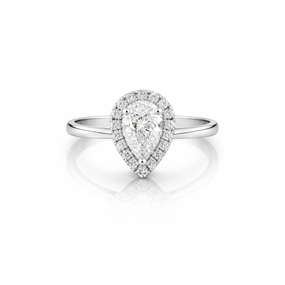 Pear Diamond Halo Ring – Platinum - Appleby Jewellers Dublin
