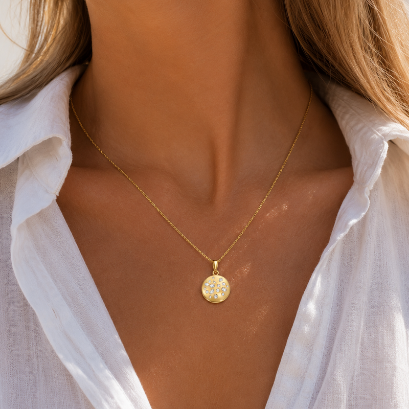 Small cosmos pendant necklace by Appleby Jewellers Dublin featuring a delicate, celestial-inspired design in sterling silver.