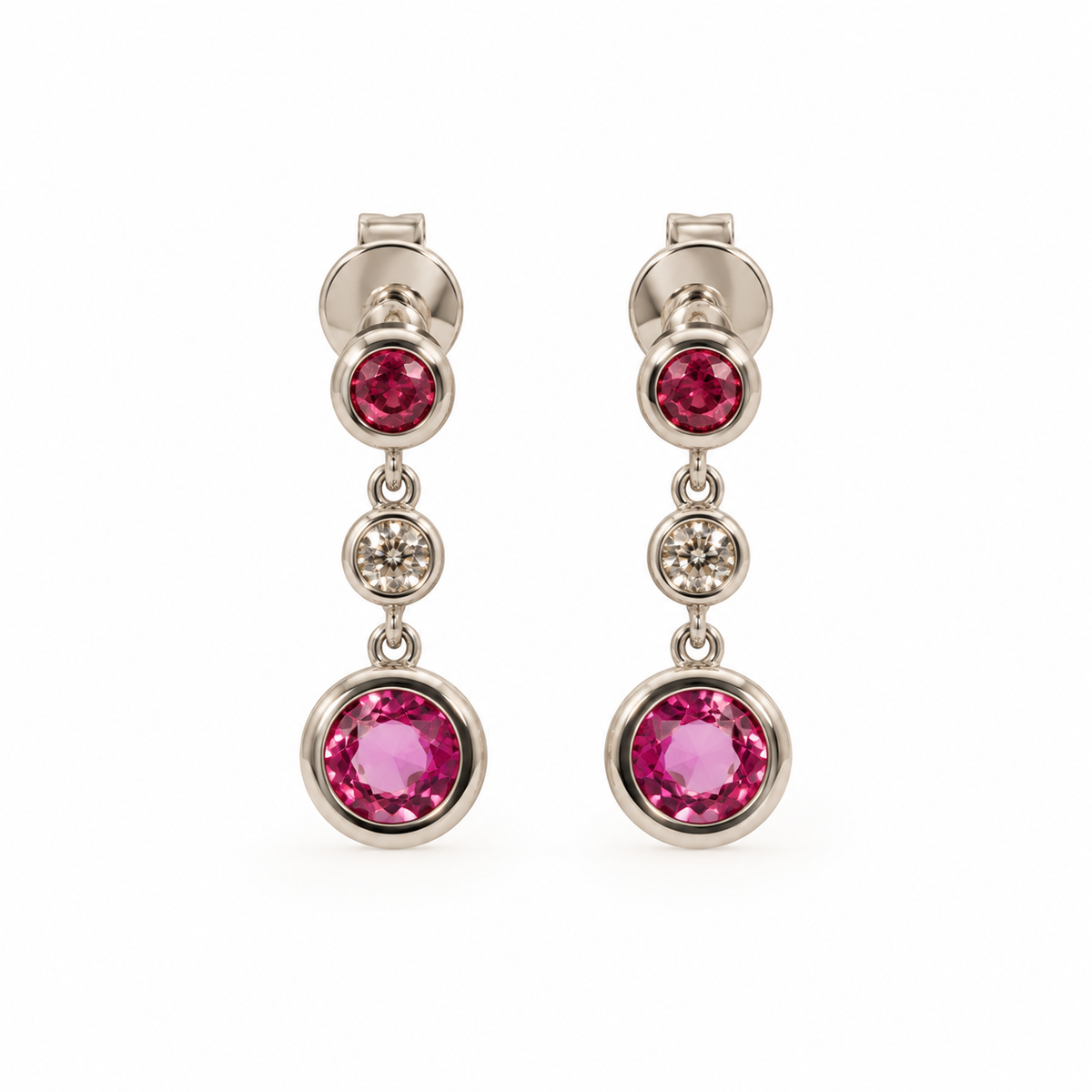 18ct White Gold Pink Sapphire & Diamond Drop Earrings
