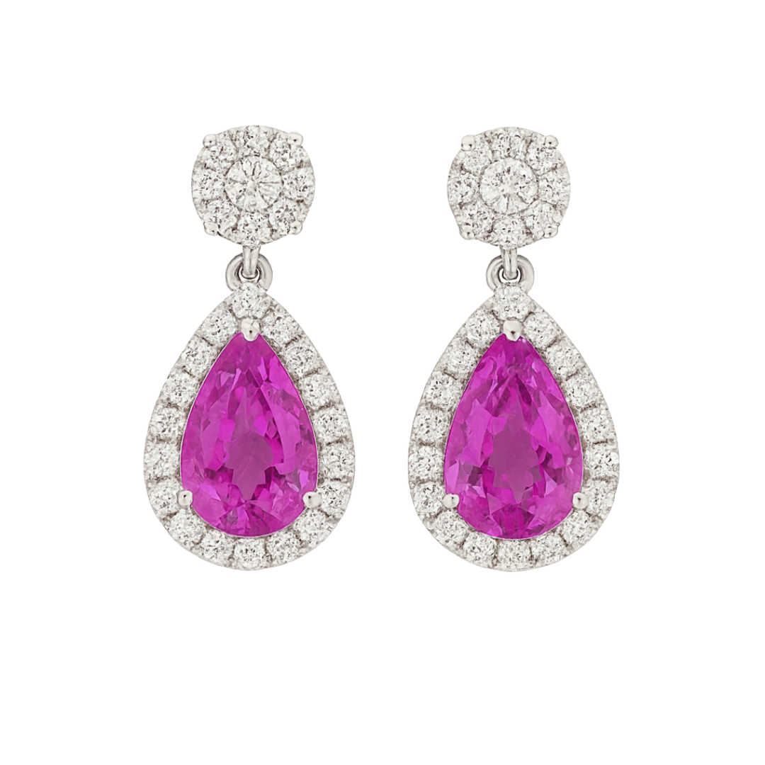 Pink Sapphire & Diamond Drop Earrings