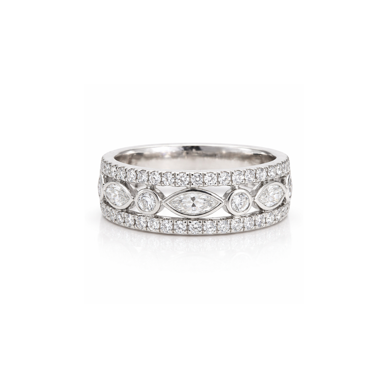 Platinum Marquise Band ring by Appleby Jewellers Dublin featuring a sleek, elegant design with a polished finish.