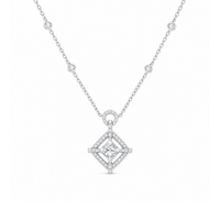 Princess Cut Diamond Halo Pendant with Diamond Chain