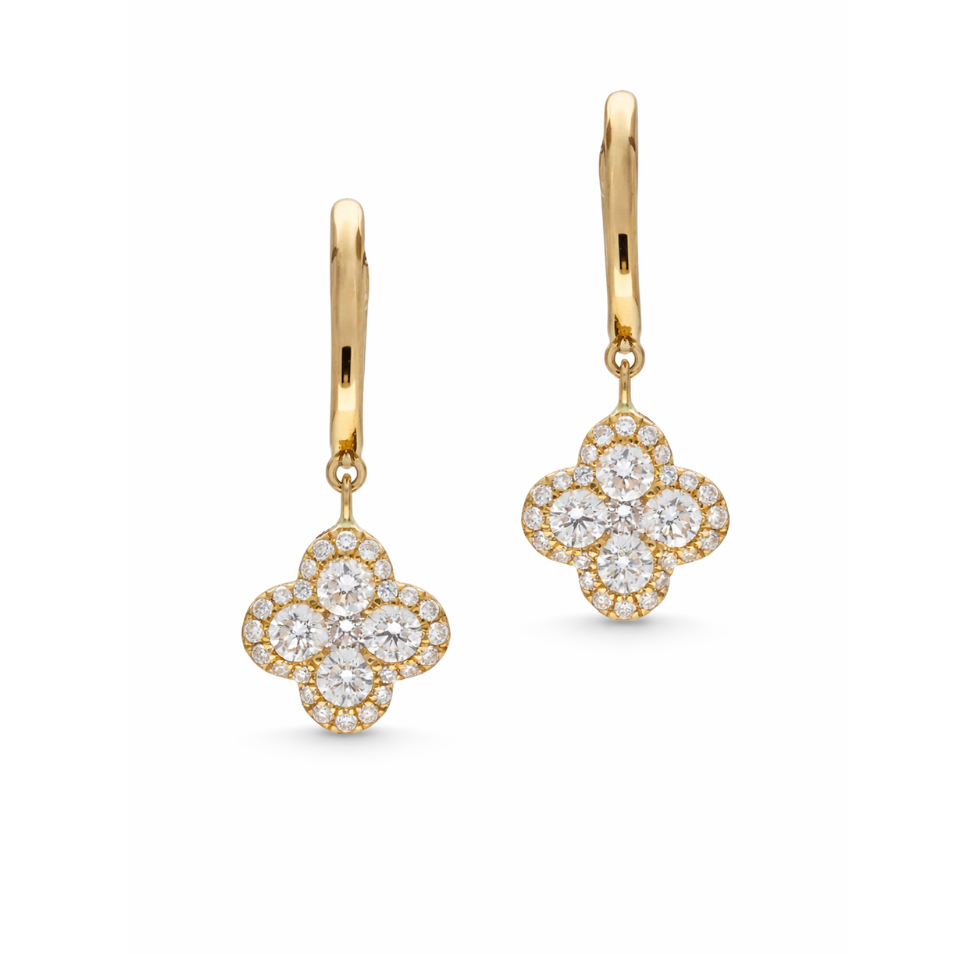 Quarter floral diamond drop earrings by Appleby Jewellers Dublin, featuring elegant floral design with sparkling diamonds.