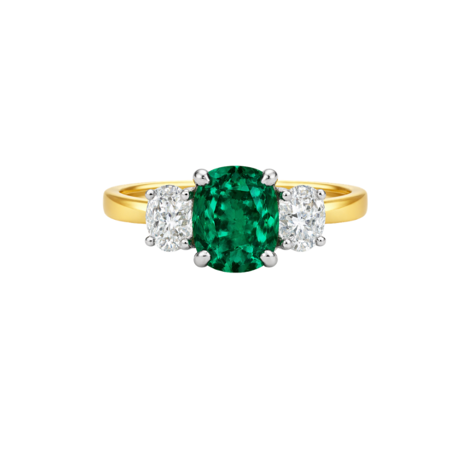 Emerald trilogy diamond ring with 2.04ct stones from Appleby Jewellers Dublin, showcasing three emerald-cut diamonds set in a silver band.