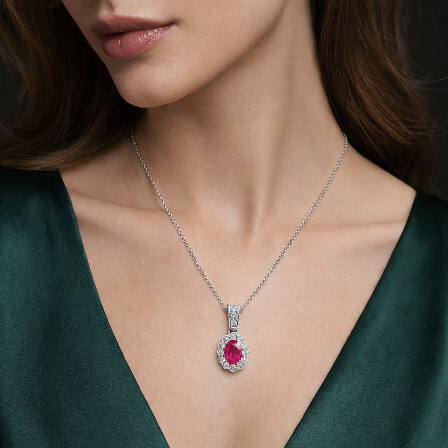 Ruby & Diamond Cluster Pendant