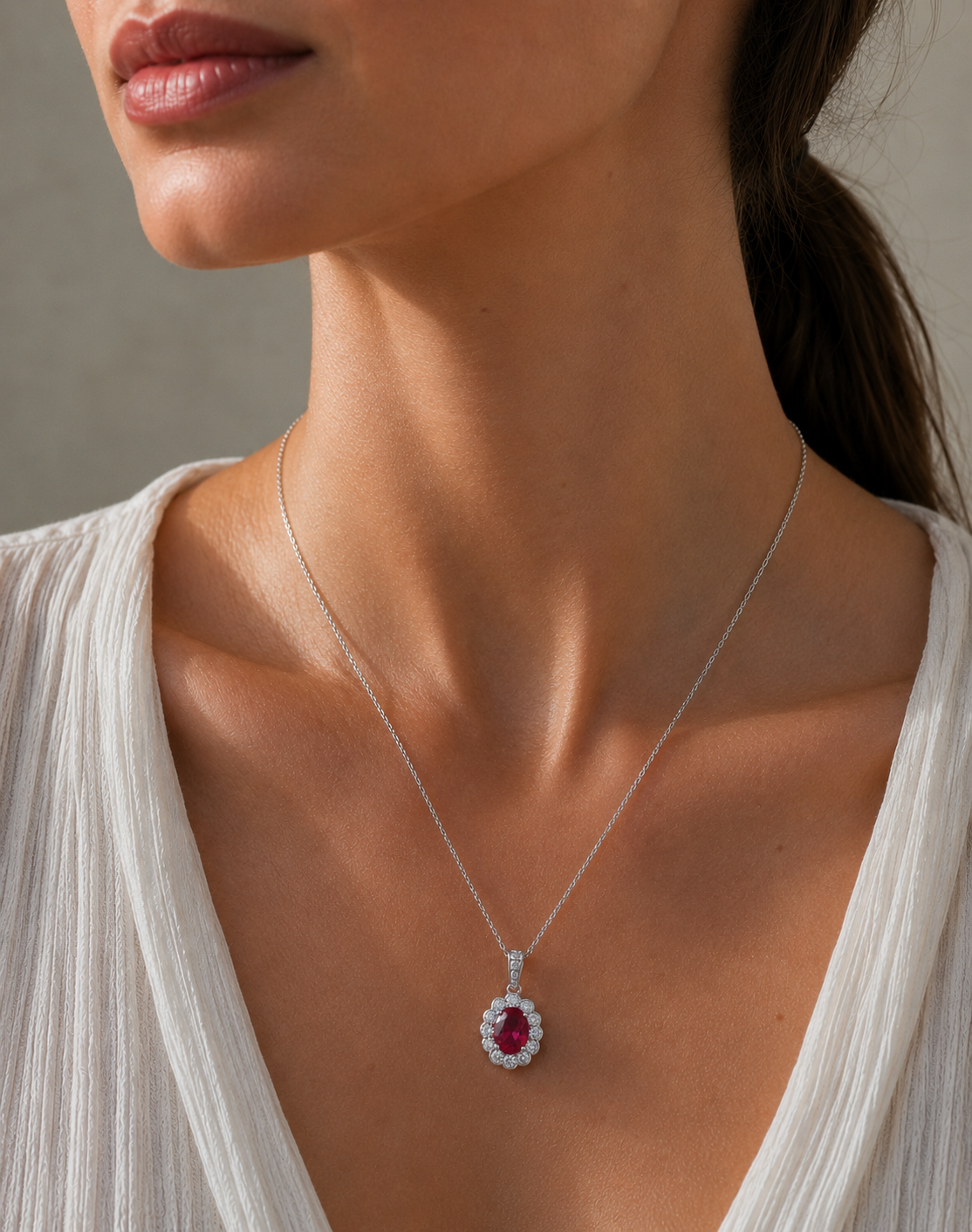 Ruby & Diamond Cluster Pendant