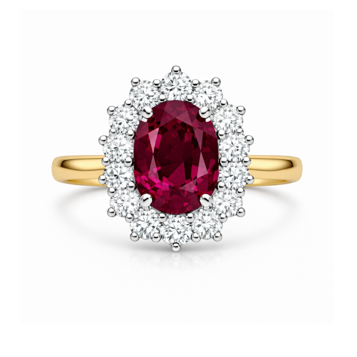 Elegant ruby diamond halo ring featuring a 3.12ct ruby and sparkling diamonds, crafted by Appleby Jewellers Dublin.
