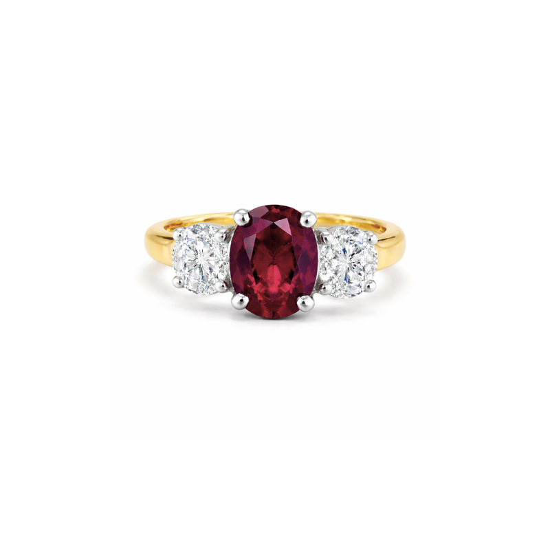 Elegant ruby and diamond tulip ring from Appleby Jewellers Dublin, showcasing a vibrant ruby centerpiece surrounded by sparkling diamonds.