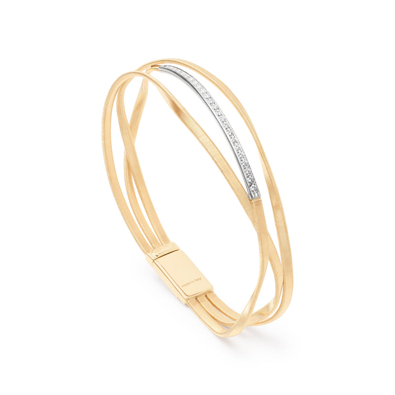 MARRAKECH  18ct yellow gold three-strand bangle with diamond bar