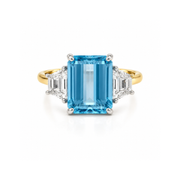 Santa Maria aquamarine and trapeze diamond trilogy ring by Appleby Jewellers Dublin, featuring a central aquamarine gemstone with diamond accents.