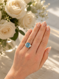 Santa Maria Aquamarine & Trapeze Diamond Trilogy Ring