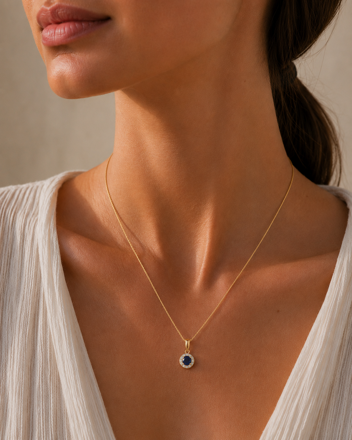 Sapphire Halo Diamond Pendant