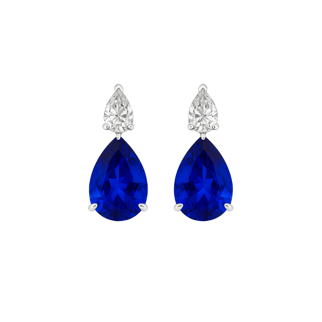 Sapphire and Pear Drop Diamond Drop Earrings