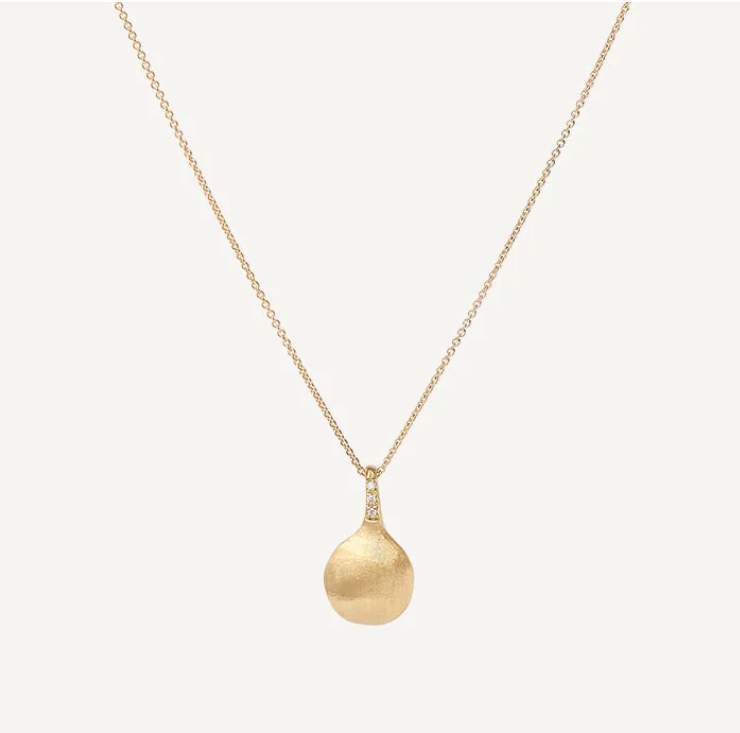 Gold Africa necklace with round diamond pendant, elegant jewelry piece from Appleby Jewellers Dublin.