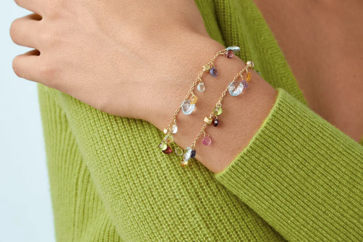 Marco Bicego Paradise Collection 18ct Yellow Gold Blue Topaz and Mixed Gemstone Double Strand Bracelet - Appleby Jewellers Dublin