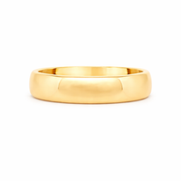 Gold men's wedding ring with a 5mm wide diamond comfort fit band, featuring a polished finish and elegant design.