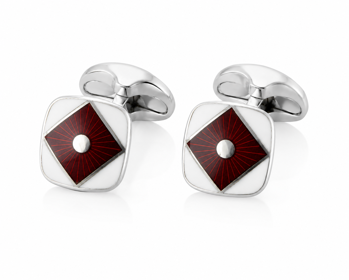 Silver Red & White Enamel Cufflinks