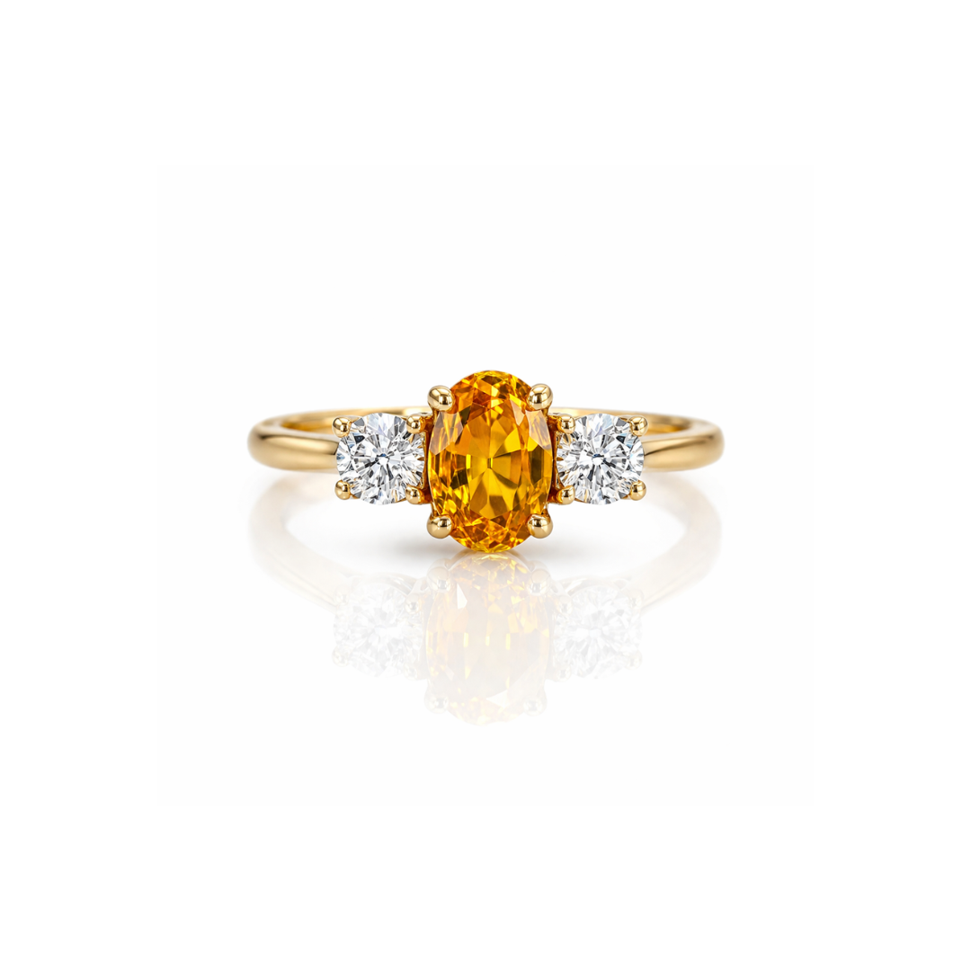 Elegant Tangerine Sapphire ring featuring a vibrant orange sapphire set in a stylish diamond ring by Appleby Jewellers Dublin.