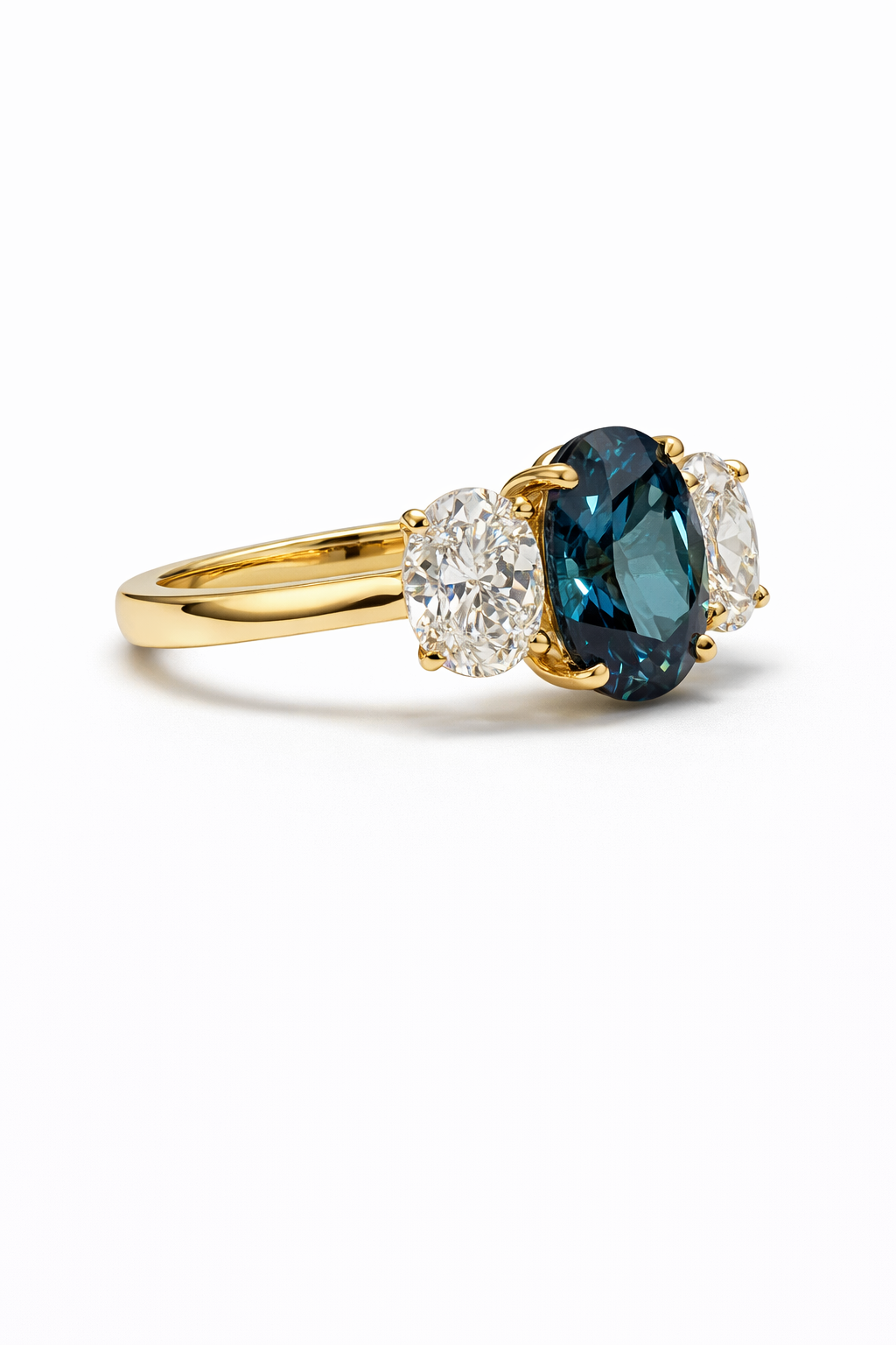 Teal Sapphire (3.95ct) & Diamond Trilogy Ring