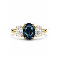 Teal Sapphire (3.95ct) & Diamond Trilogy Ring